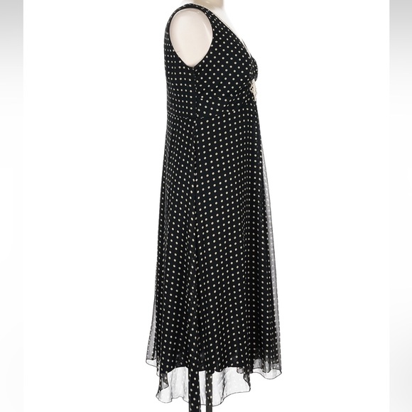 Jonathan Martin Black and White Faceted Side Button Polka Dot Midi Dress fairy - Picture 4 of 9
